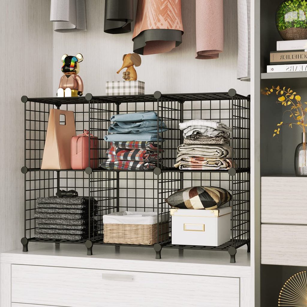 Wire Cube Storage, Closet Organizer, 6 Cube Storage Shelf, Black
