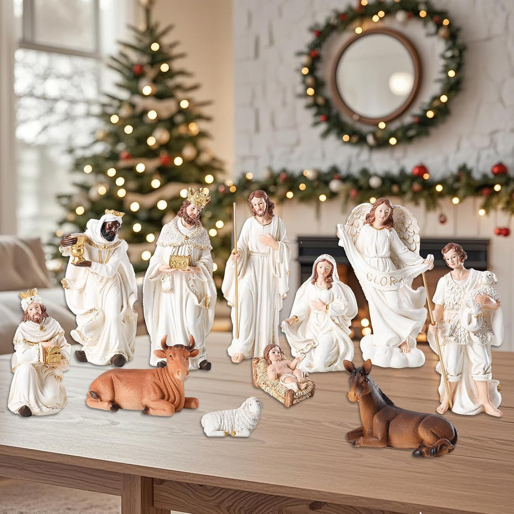 Nativity Set - 11 Piece 8.40 Inches Christmas Nativity Scene for Indoor Decorations, Resin Nativity Figurine Manger