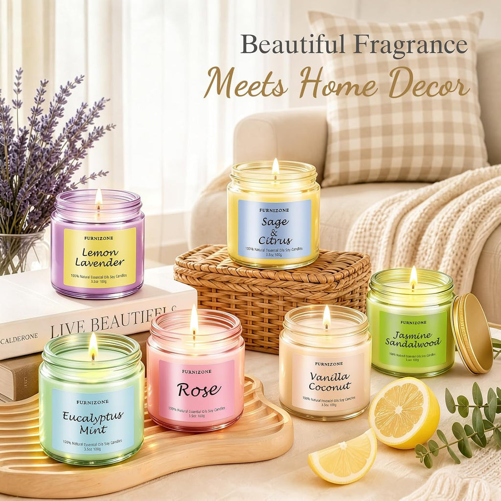 Candles Scented, 6 Pack Soy Wax Aromatherapy Gift Set for Women - Set of 6