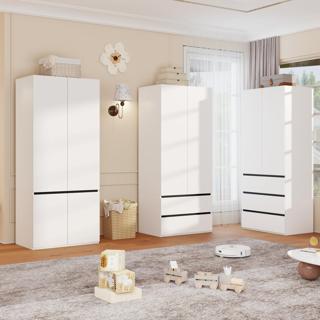 White Armoire Wardrobe Closet with 6 Doors: 75" H x 63" W