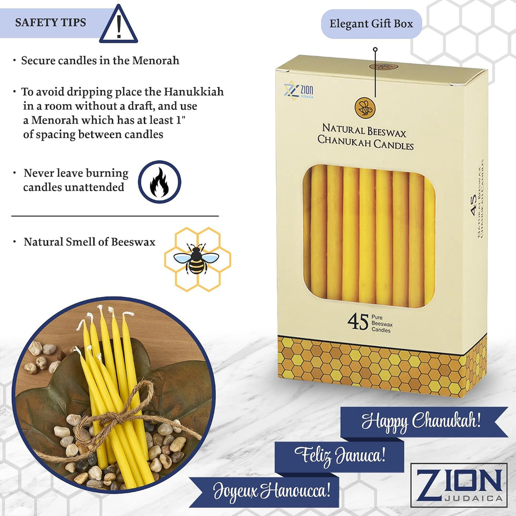 Quality Natural Beeswax Hanukkah Candles - Standard Size Chanukah Candle 5.75" Tall - Premium Bee Wax - Set of 45