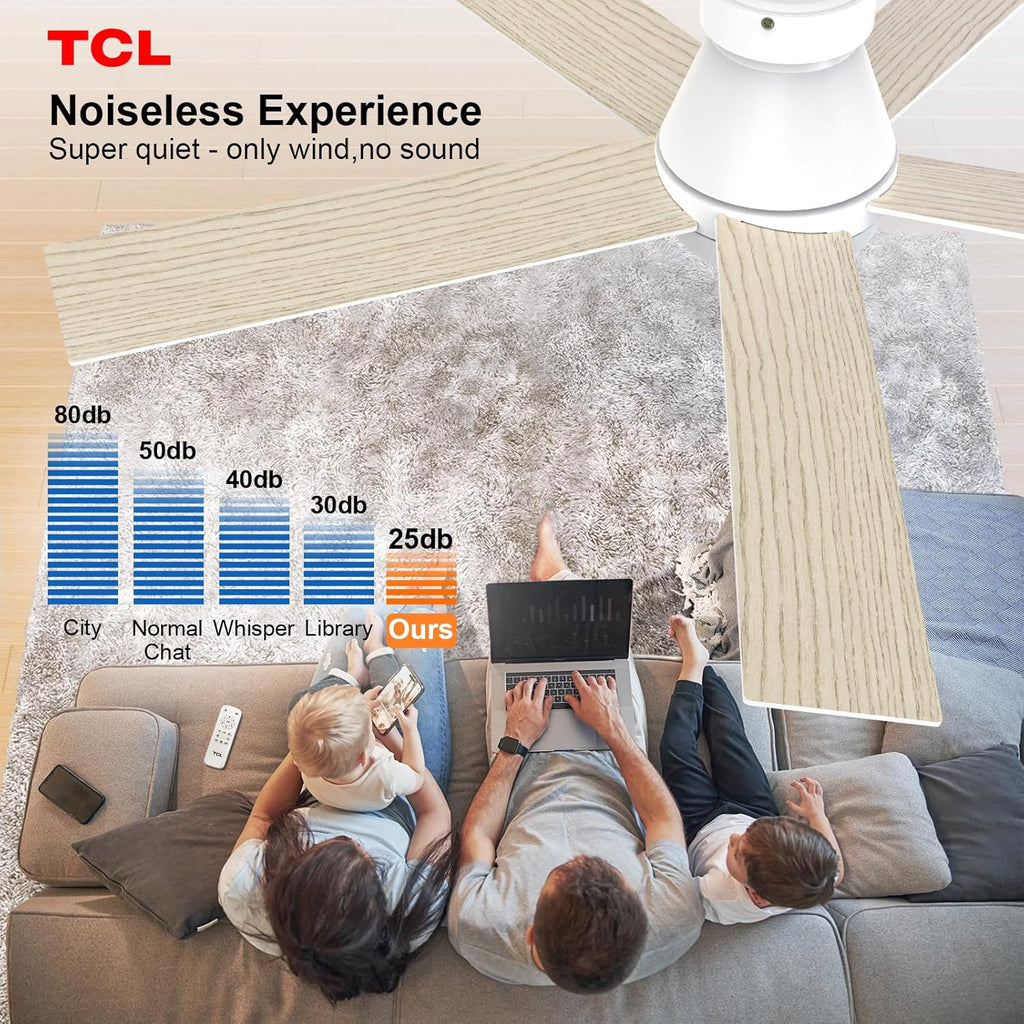 52" Modern Ceiling Fan with Lights, 5 Blades, 6 Speeds DC Reversible, Dimmable, White Flush Mount for Bedroom, Living Room and Garage A101-B0D4ZC89NR
