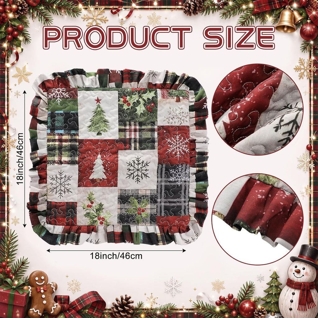 Christmas Tree Quilted Pillow Covers 18 x 18 Inch Farmhouse - Set of 2