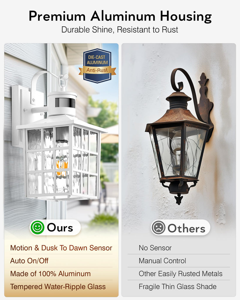 Motion Sensor Outdoor Porch Lights Wall Mount, Anti-Rust, Waterproof