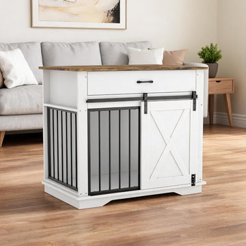 Dog Crate Furniture Kennel with 2 Drawers Storage, Cabinet Wooden End Table
