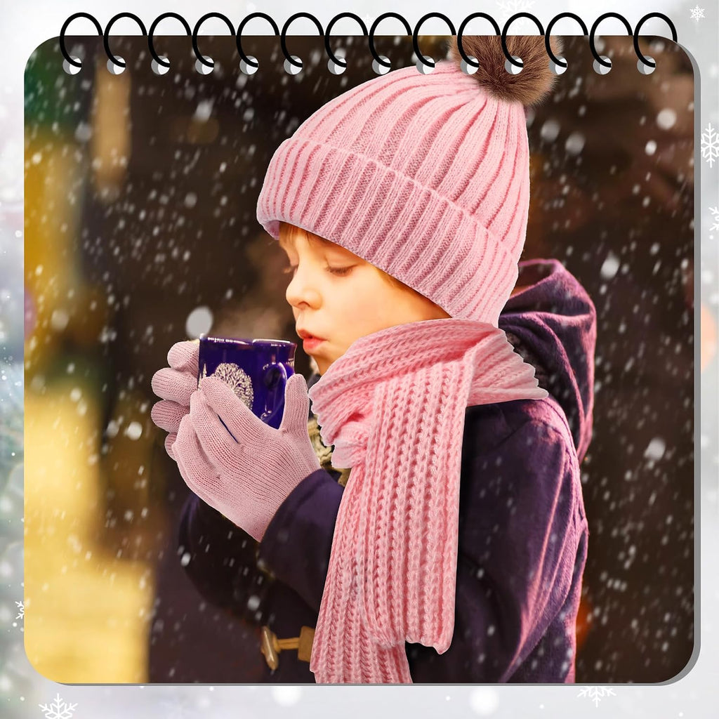 4 Sets Kids Winter Hat Scarf Gloves Set for Girls