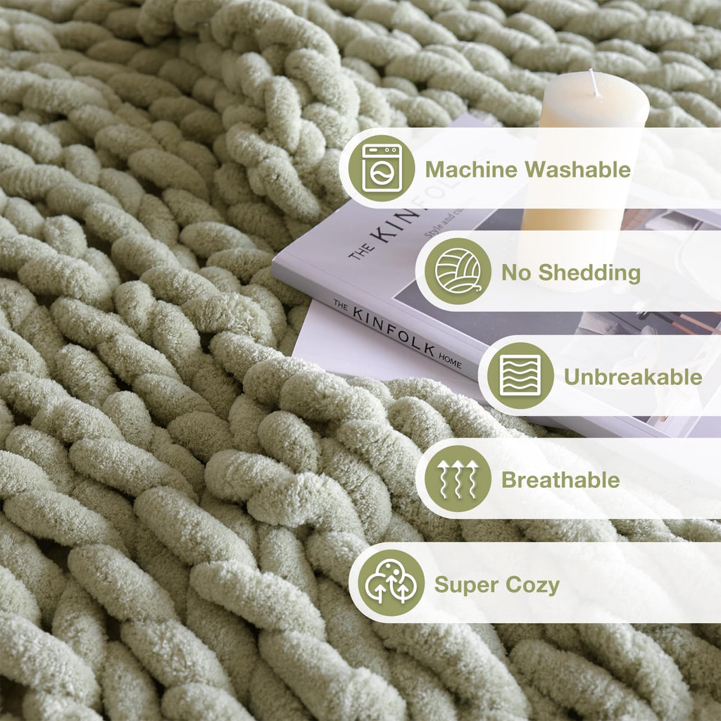 Soft Chunky Knit Blanket, 60X80 in Handmade Thick Chenille Yarn Throw Without Shedding & Raveling, Aesthetic & Cozy