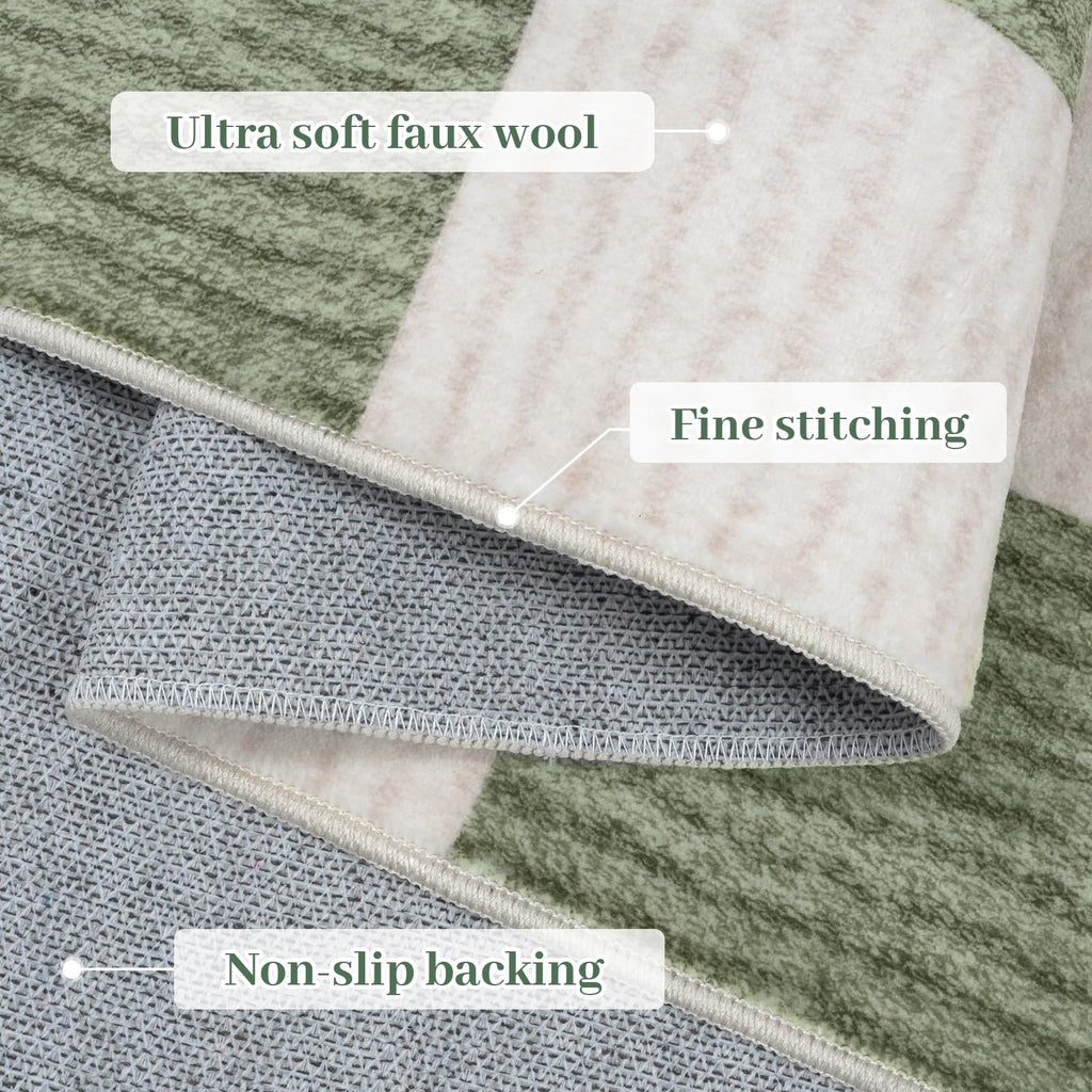 Washable Checkered Runner Rug Hallways, Green