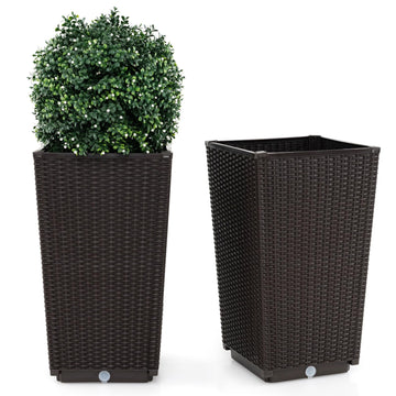 23" Tall Planters, Set of 2 Rattan Wicker Plant Pot