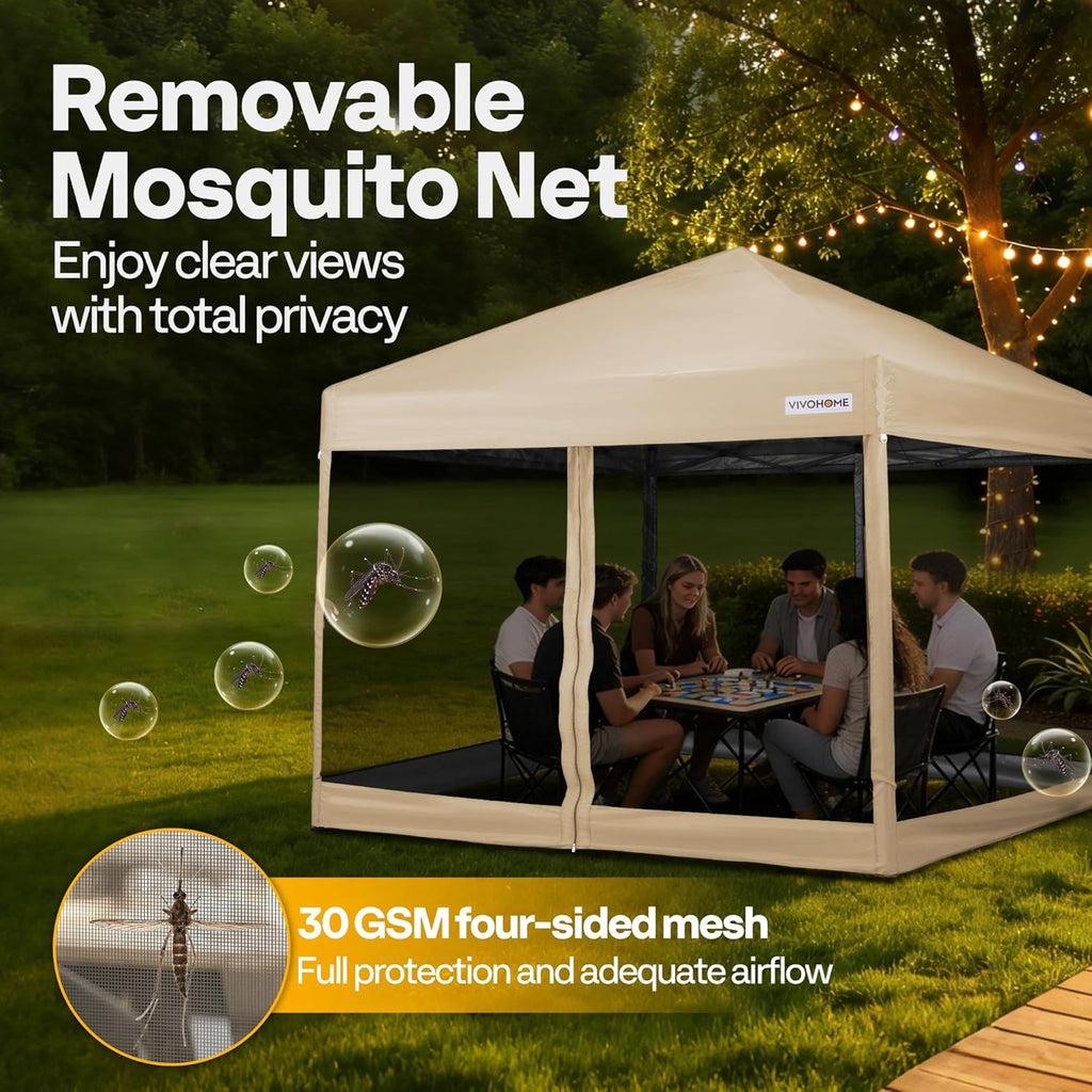 10x10ft Easy Pop-Up Canopy, Outdoor Screen Tent with Mosquito Netting, 2 Zipper Doors
