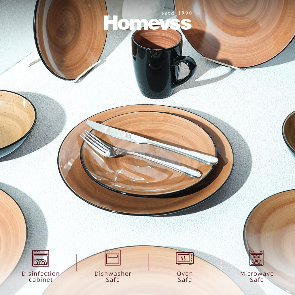 Stoneware Sonoma 16pc Dinnerware Set, Black + Speckled Spin Wash Mocha