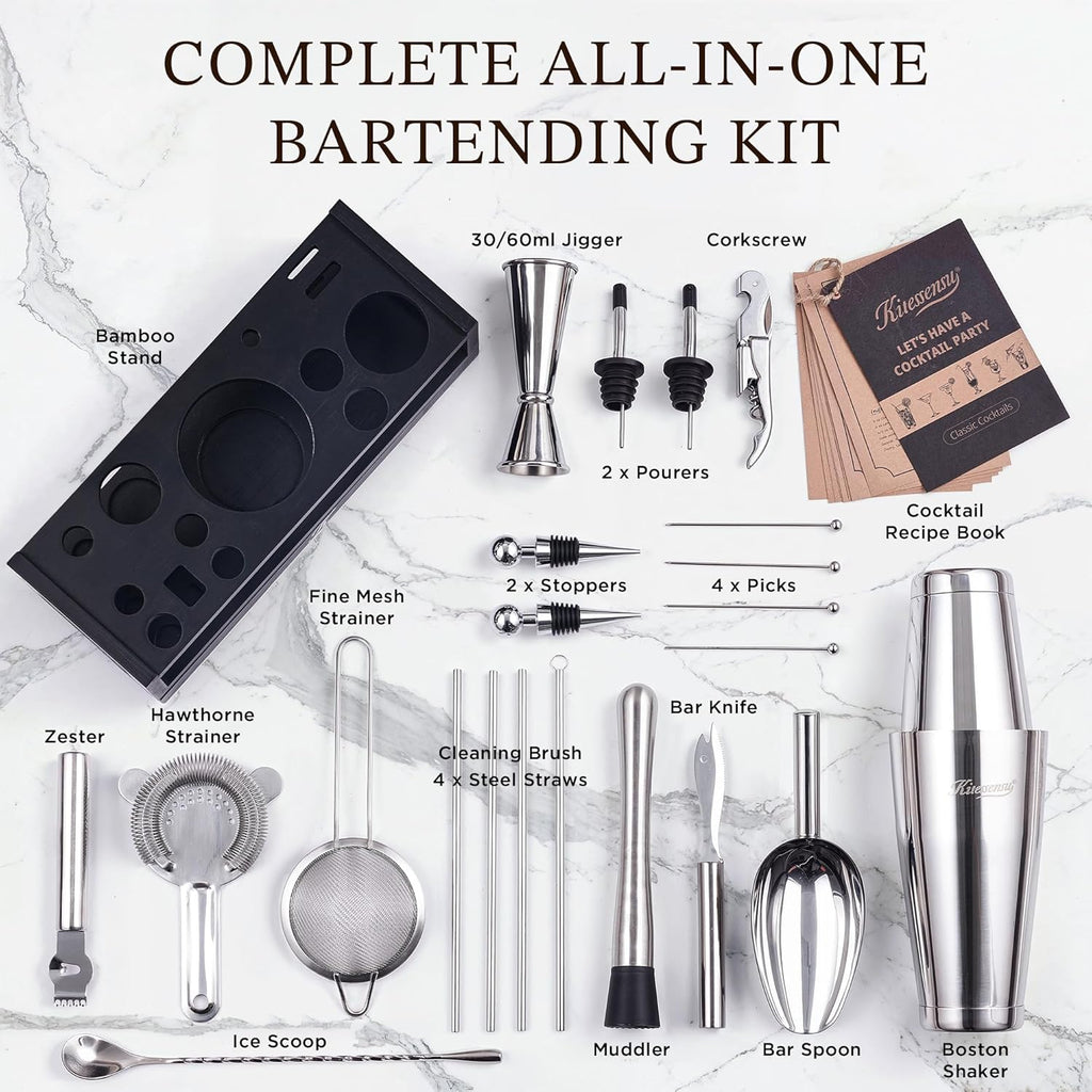 25-PC Professional Bartender Kit, Bar Tool with Drawer Stand - Set of 25