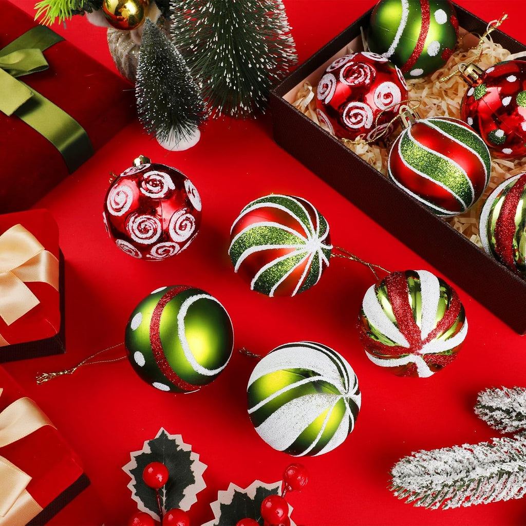 Christmas Ball Ornaments 2.36" Lime Green Red White,Stylish - Set of 30