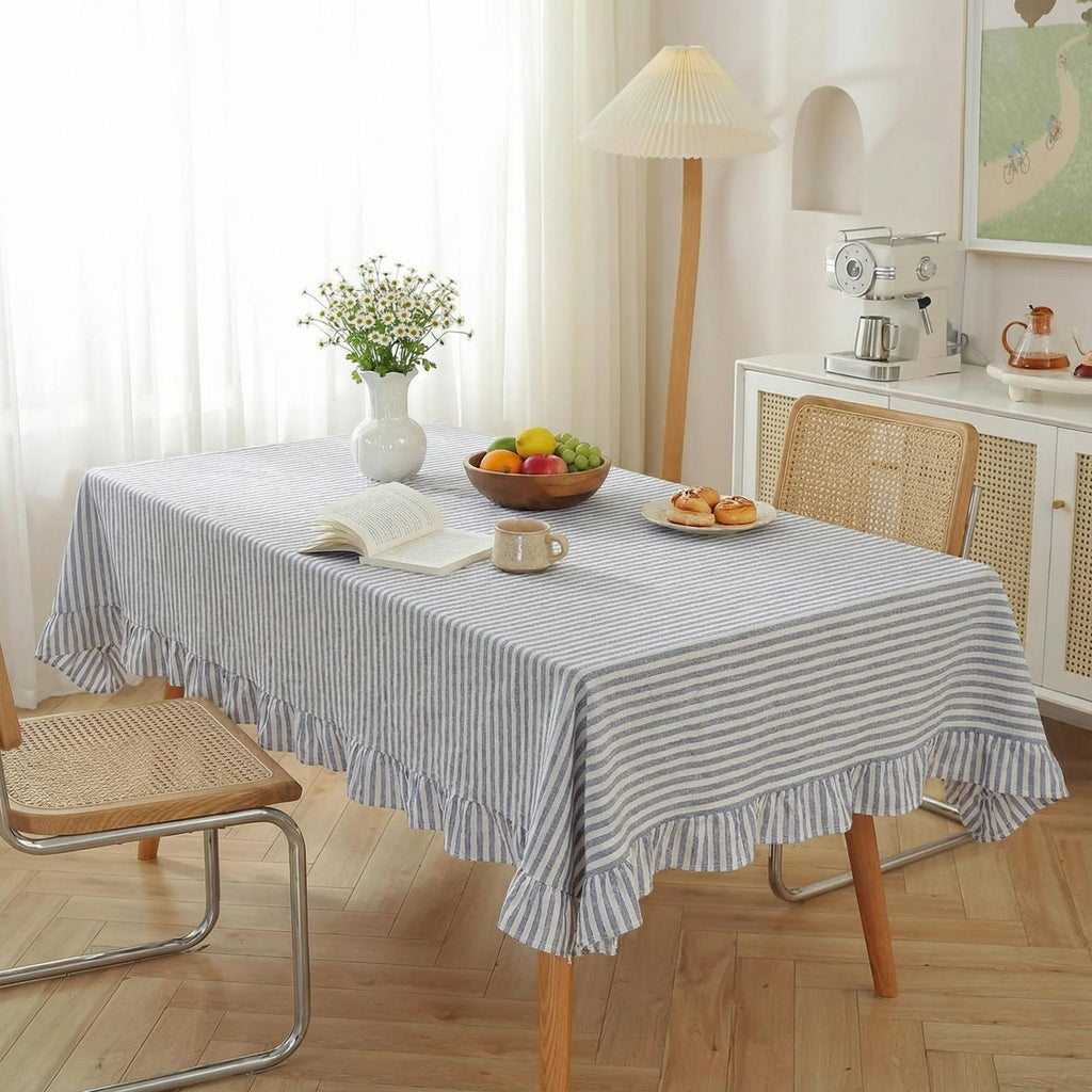 Cotton Striped Tablecloth Rectangle 52" X 70" Blue White