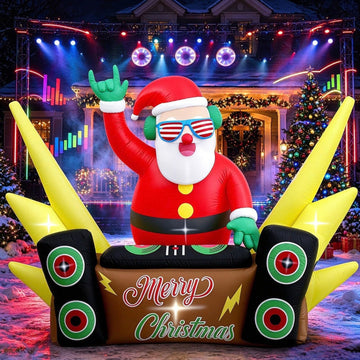 7.5FT Christmas Inflatables, Funny DJ Santa Plays Music on Turntables Inflatable Christmas Decorations with Built-in