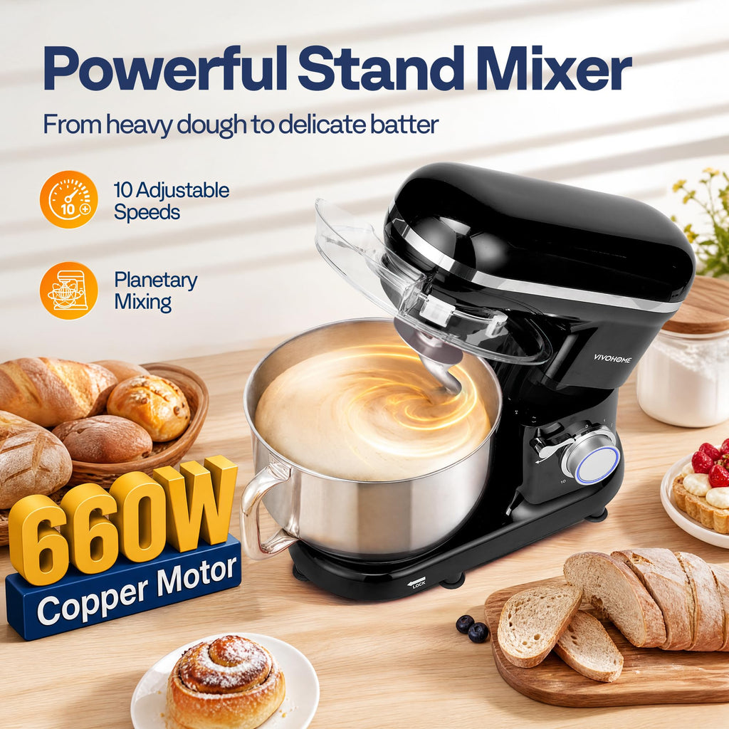 Stand Mixer, 6-Quart Tilt-Head Kitchen Mixer with Bowl, Black