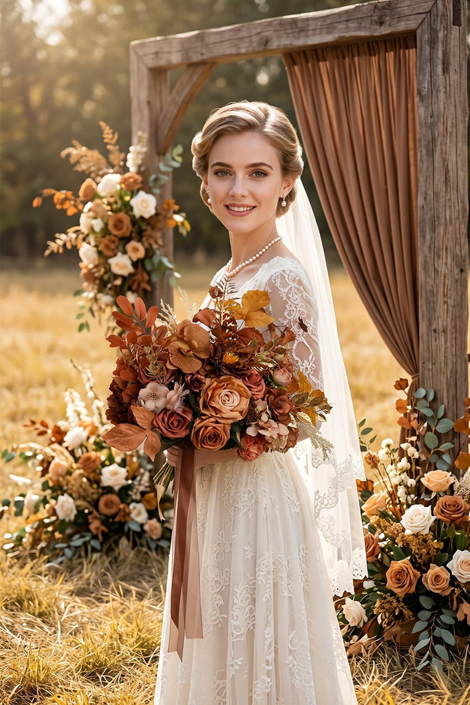 Wedding Bouquet for Bride, Round Silk Bridal Flower Bouquet