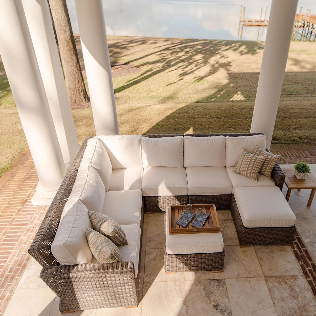Sanibel Teak Sectional Couch Corner Section, Off-White