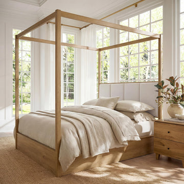 Wood Canopy Bed Frame Queen, Oak Bed w/Solid Wood Posters