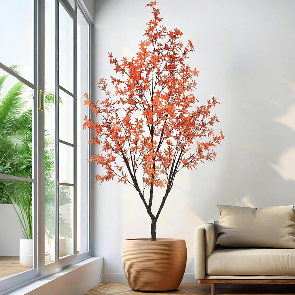 8.5ft Tall Artificial Maple Tree, Faux Maple Plant with Thick Trunk & Realistic Leaves, Potted Fake Tree for Indoor