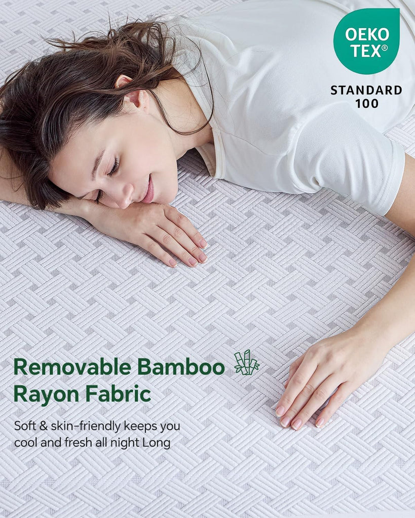 Queen Size Memory Foam Mattress Topper Bamboo Viscose for Pressure Relief | 3 inch Firm Mattress Pad DualSide, Back