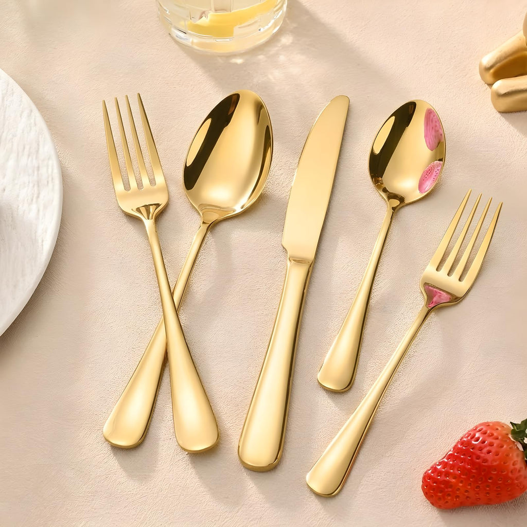 20-Piece Gold Silverware Set, Stainless Steel Flatware Set Service for 4