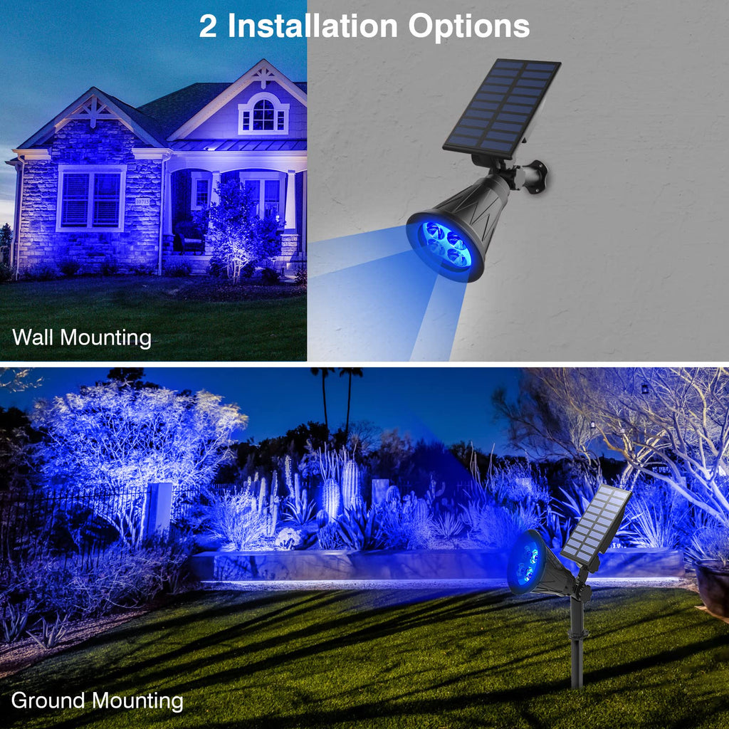 Blue Solar Spotlights, Solar Lights Outdoor Waterproof, Auto ON/Off Adjustable Solar Garden Pond Lights for Tree