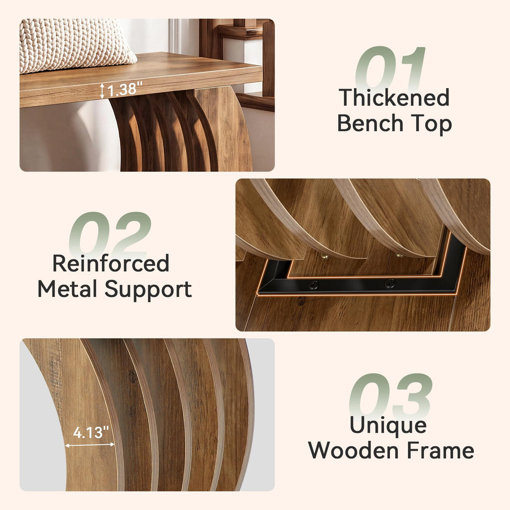 63" Entryway Bench with Storage, 2-Tier Farmhouse Wooden Bench