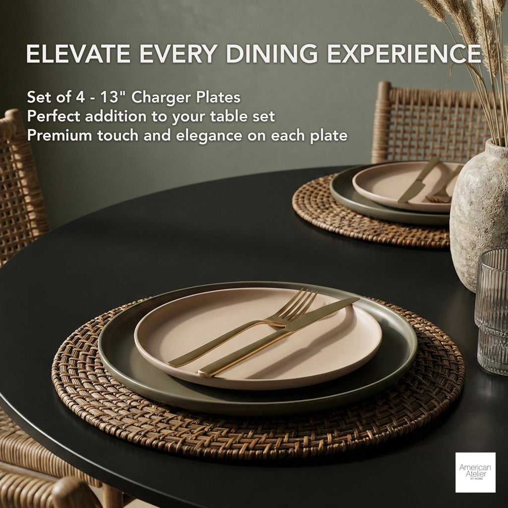 Rattan Charger Plates Hand Woven Round Brown, 13" - 4 Set
