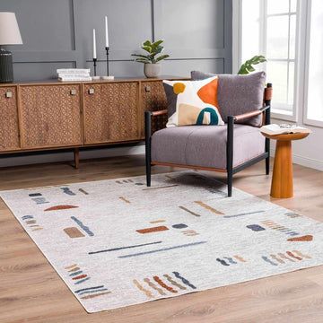 Arnon Living Room, Bedroom Machine Washable Area Rug - Abstract Striped Watercolor - Contemporary Modern Minimalist
