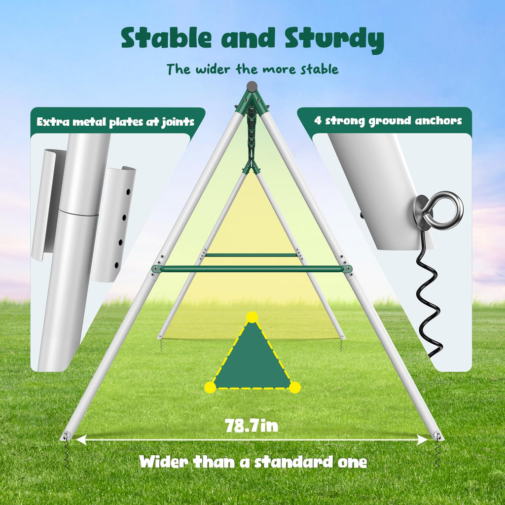 7.3ft Tall Swingset for Backyard with 3 Swings (White & Green)
