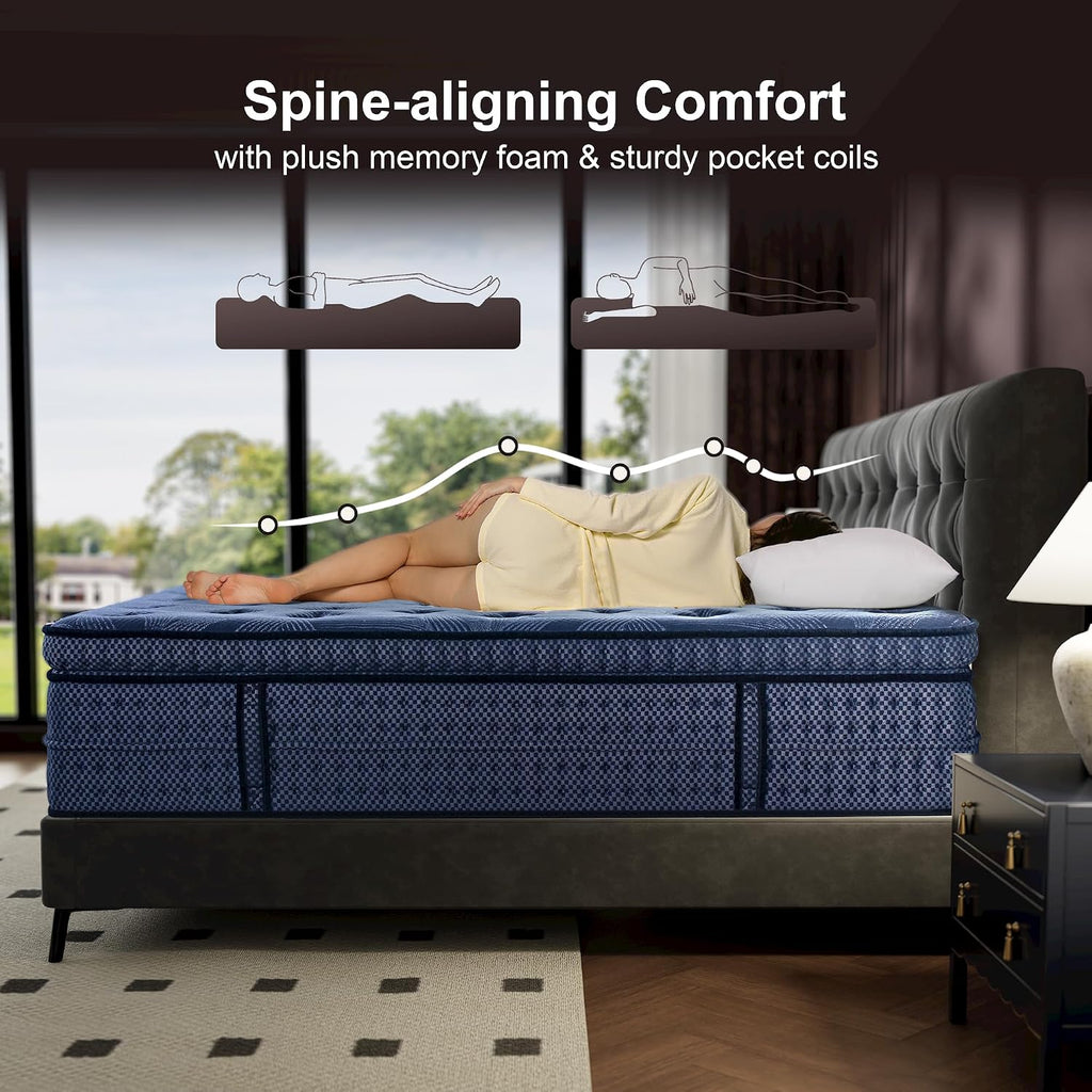 Cal King Mattress Medium Plush - 14 Inch Hybrid Mattress | Memory Foam With Pocket Spring, Strong Edge Support