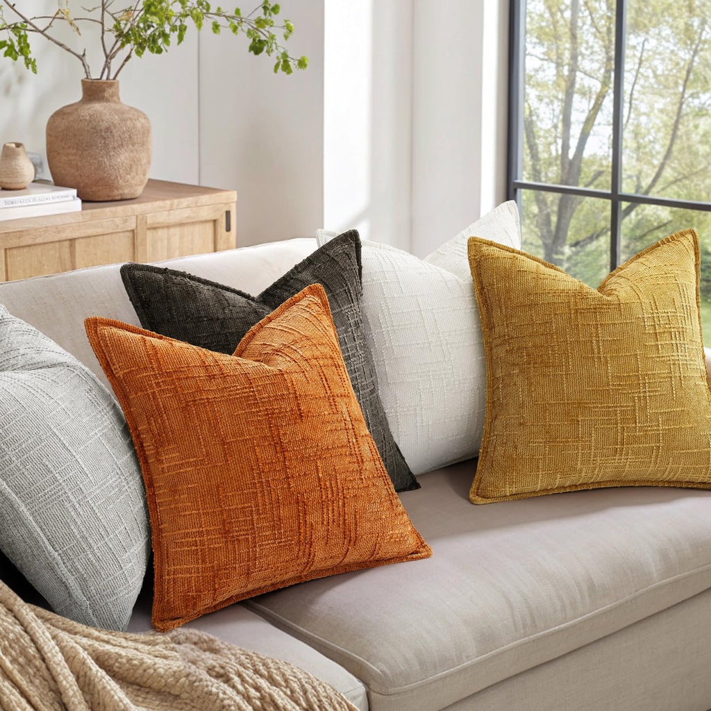 Chenille Fall Throw Pillow Covers 22x22 Set of 2, Burnt Orange