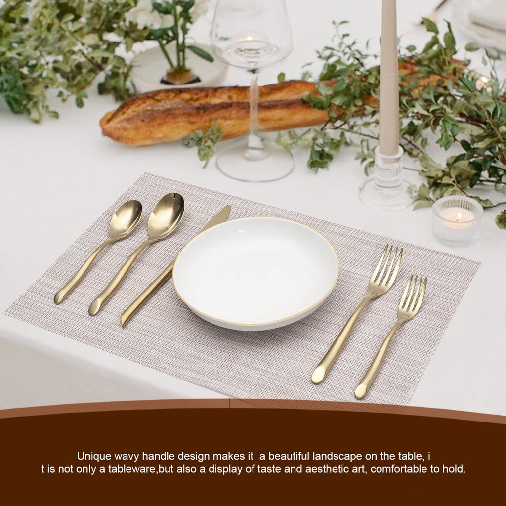 Gold 20-Piece Silverware Set with Handle, Stainless Steel Flatware Set, Cutlery Set Mirror Polished, Dishwasher Safe