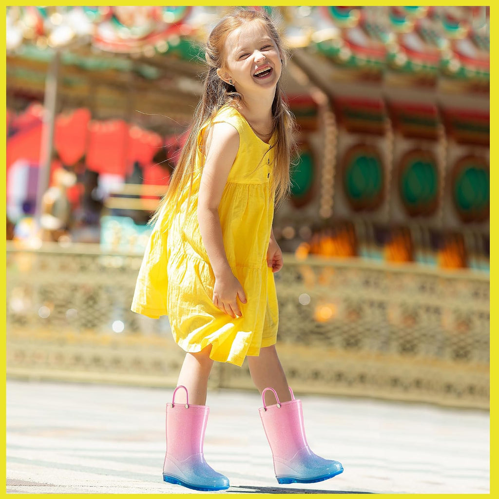 Kids' PVC Glitter Rain Boots with Easy-On Handles - Sparkly, Lightweight, for Girls & Boys - Toddler & Little Kid