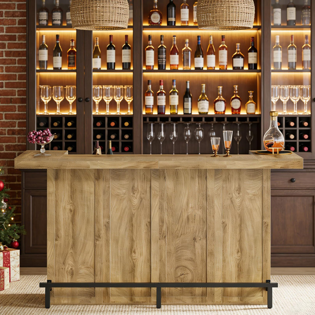 70.9" Large Bar Table with Storage, Wooden Home Bar Unit