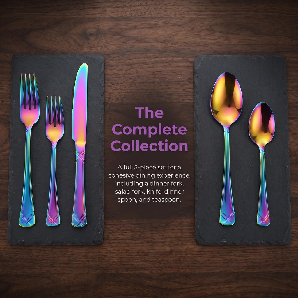 40-Piece Colorful Stainless Steel Flatware Set for 8, Rainbow Cutlery Set include Knives, Forks and Spoons, Vibrant