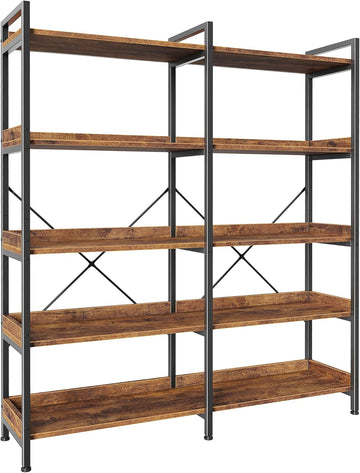 5 Tier Bookshelf, Display Bookshelf with 10 Open Shelves and Raised Baffle