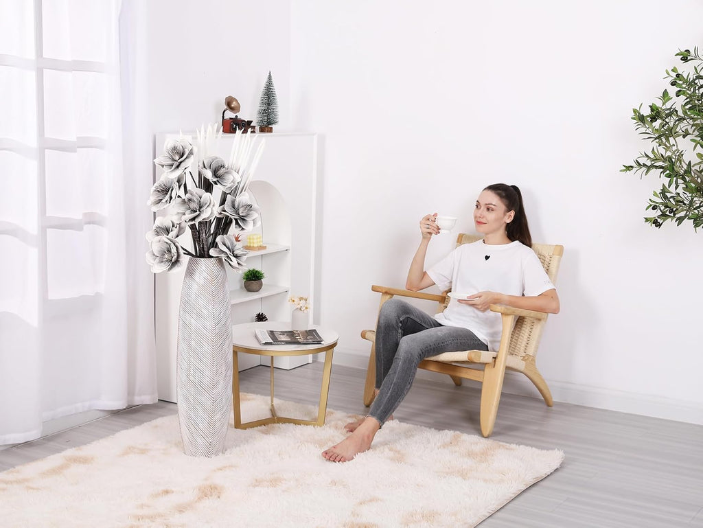 Decorative Tall Floor Vase Decor, 34 inches, White Wash, Resin
