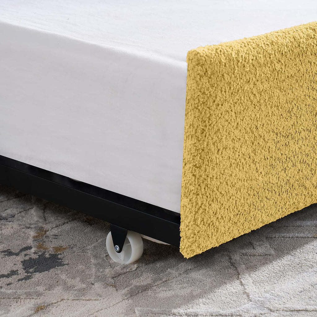 Full Size Upholstery Tufted Daybed with Erectable Trundle, Twin to King Design Modern Extendable Boucle Sofa Bed
