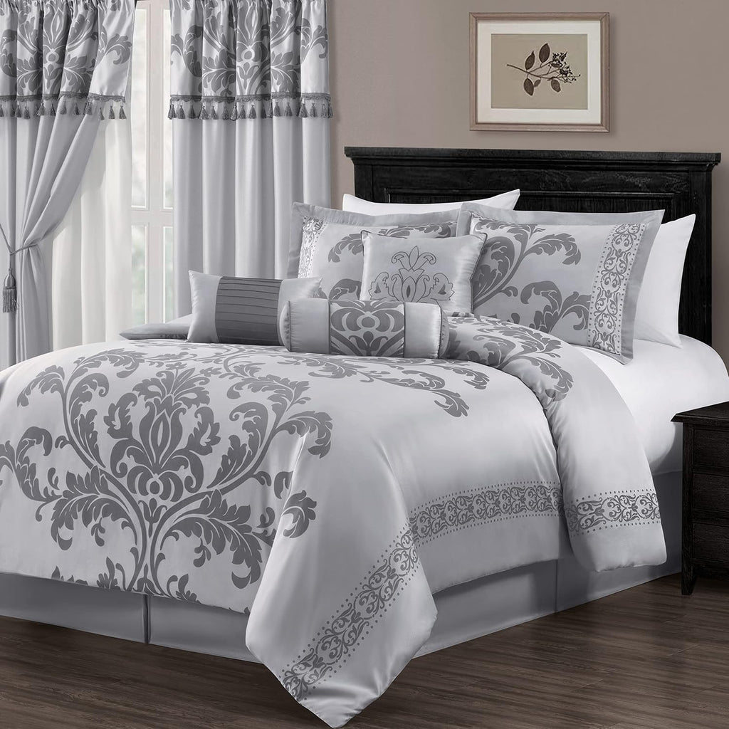 Royale 7-piece jacquard floral comforter set - Silver