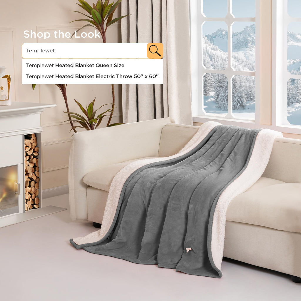 Heated Blanket Throw 50" x 60", Soft Electric Blanket, Gray