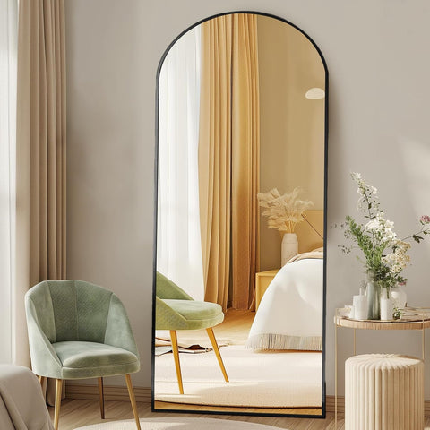 Arched Full Length Mirror with Stand 64"x21" Floor Standing Aluminum Frame Body Hanging Leaning Modern Simple Home