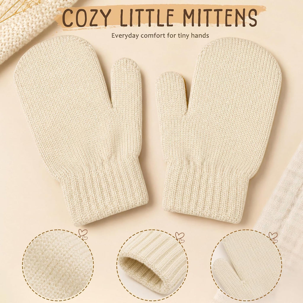 Baby Toddler Winter Beanie Hat Mittens and Neck Warmer with Bear Ear Set