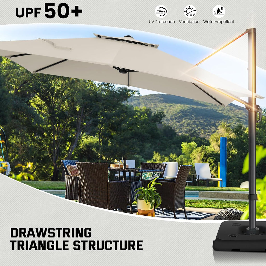 Outdoor Patio Umbrella - 10ft Cantilever Umbrella Heavy Duty Offset Umbrellas with Stand - Beige