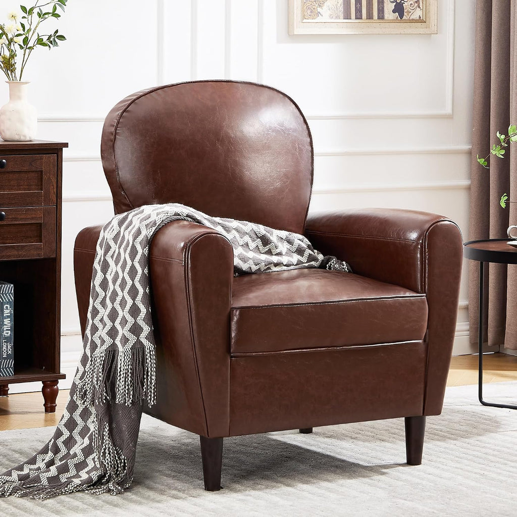 Mid Century Accent Chair, Modern Faux Leather Arm Chair, Upholstered Comfy Reading Chair Single Sofa Chairs - Set of 2