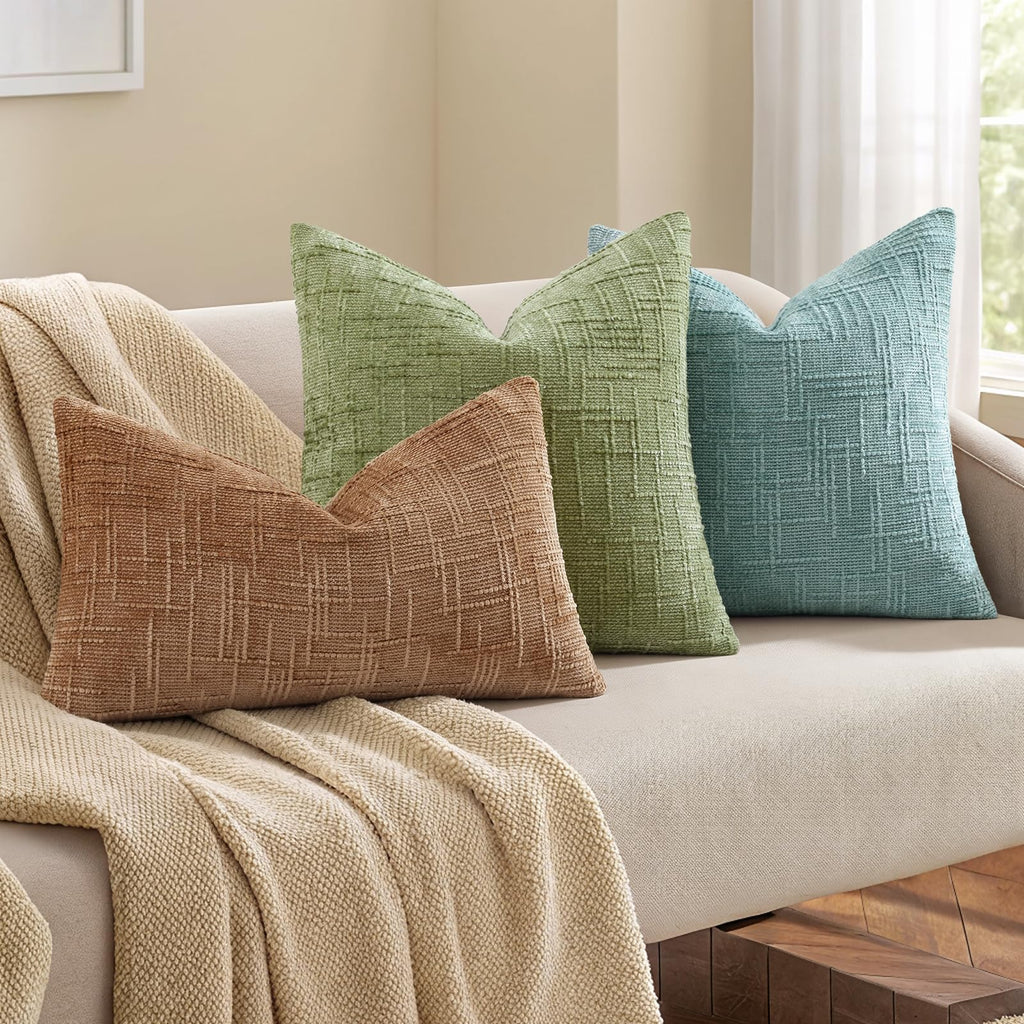 Textured Chenille Throw Pillow Covers 16x16 Set of 2 Sage Green