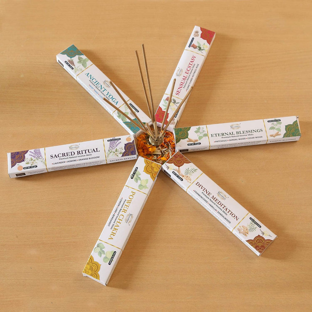 Natural Incense Sticks,6 Pack Mixed Scents Gift Pack 15 gm Each (90 gm Total), Insense Sticks Variety Pack, 100% - Set of 6