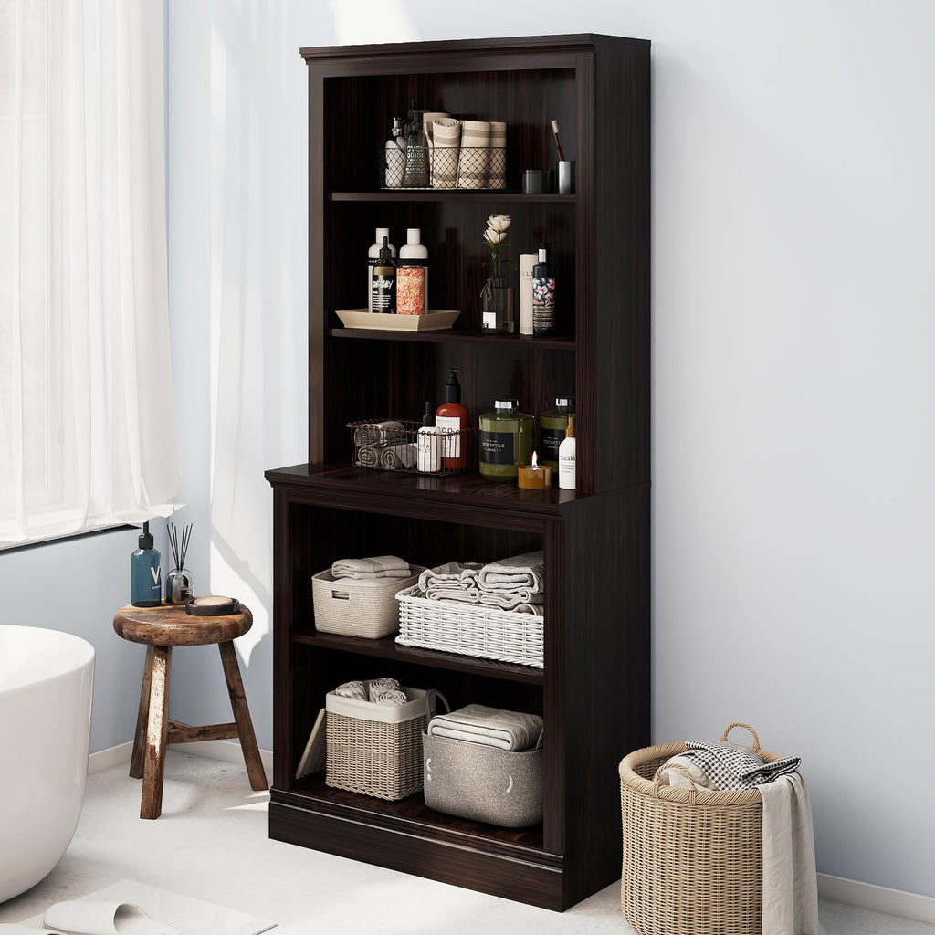 72" Tall Bookcase, Large Floor Standing Bookshelf, Dark Cherry