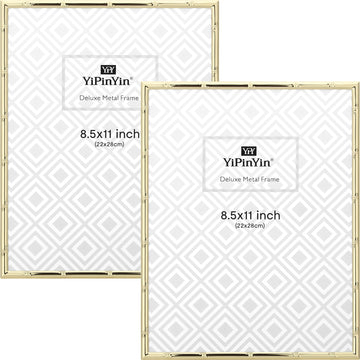 Gold 8.5x11'' Bamboo Detail Designs Metal Certificate Frame 2pack, 8.5x11'' Document Frames, Elegant Gold Plated